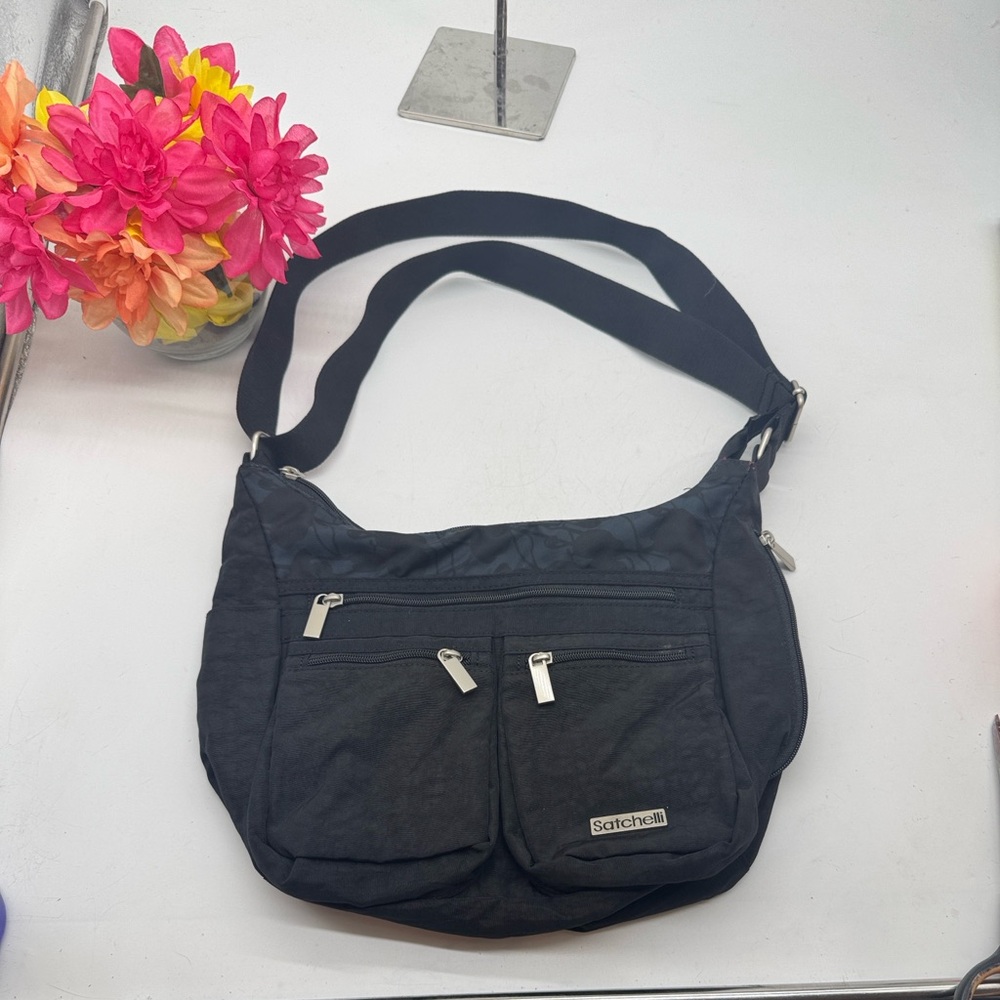Satchelli Black Blue Floral Crossbody Bag NYB8533